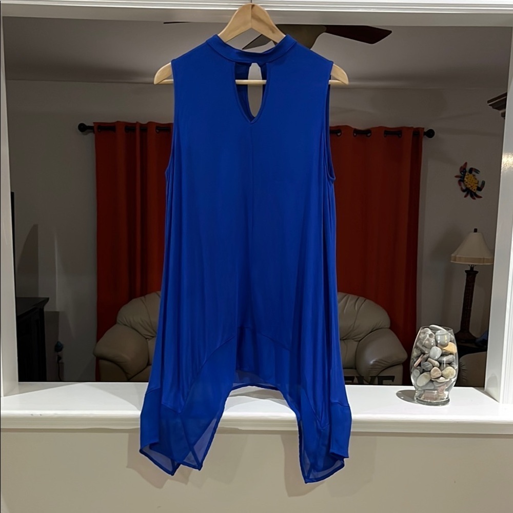 August Silk Sharkbite Hem Royal Blue Sleeveless Top Size L